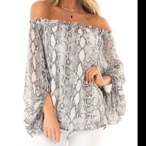 NWOT Snake print chiffon off shoulder top • FIRM •